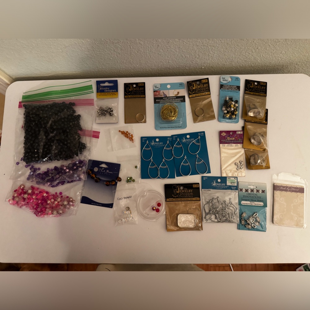 Assorted Beads & Jewelry Findings Kit - Black, Purple, Pink